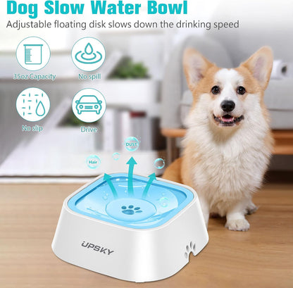 35Oz No-Spill Pet Water Bowl, Slow Water Feeder for Dogs and Cats