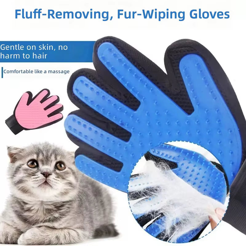 Pet-Petting Gloves Soft Rubber Deshedding Hair Removal Tool for Cat & Dog Grooming Massage