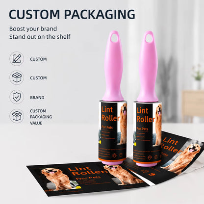 OEM Custom Packaging Reusable Pet Hair Remover Lint Roller with Plastic Handle Tearable Sticky Roller for Clothes Sofa Cleaning