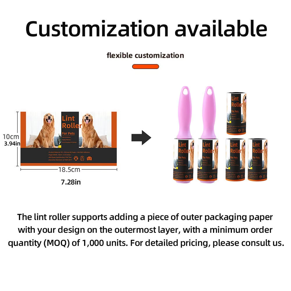 OEM Custom Packaging Reusable Pet Hair Remover Lint Roller with Plastic Handle Tearable Sticky Roller for Clothes Sofa Cleaning