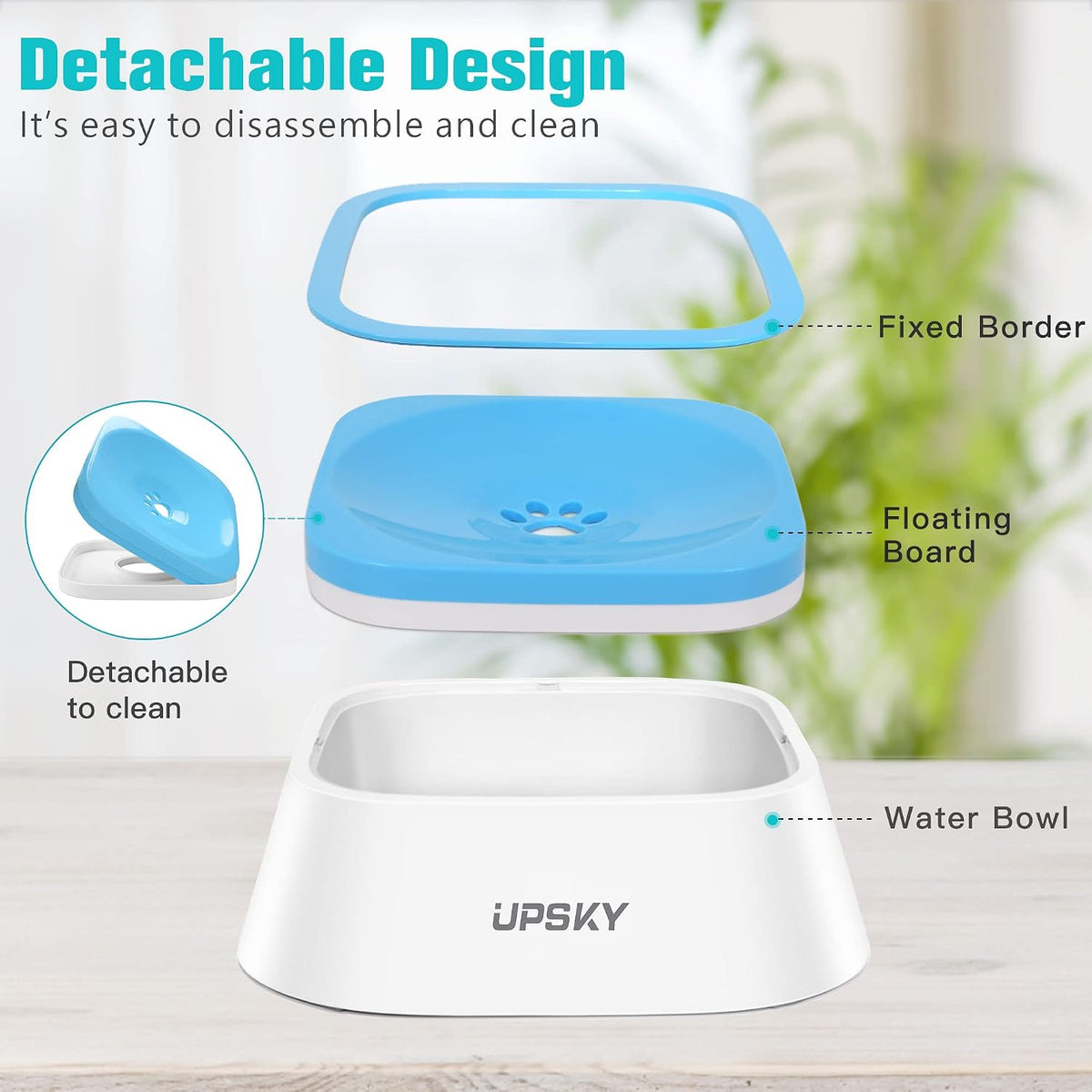 35Oz No-Spill Pet Water Bowl, Slow Water Feeder for Dogs and Cats